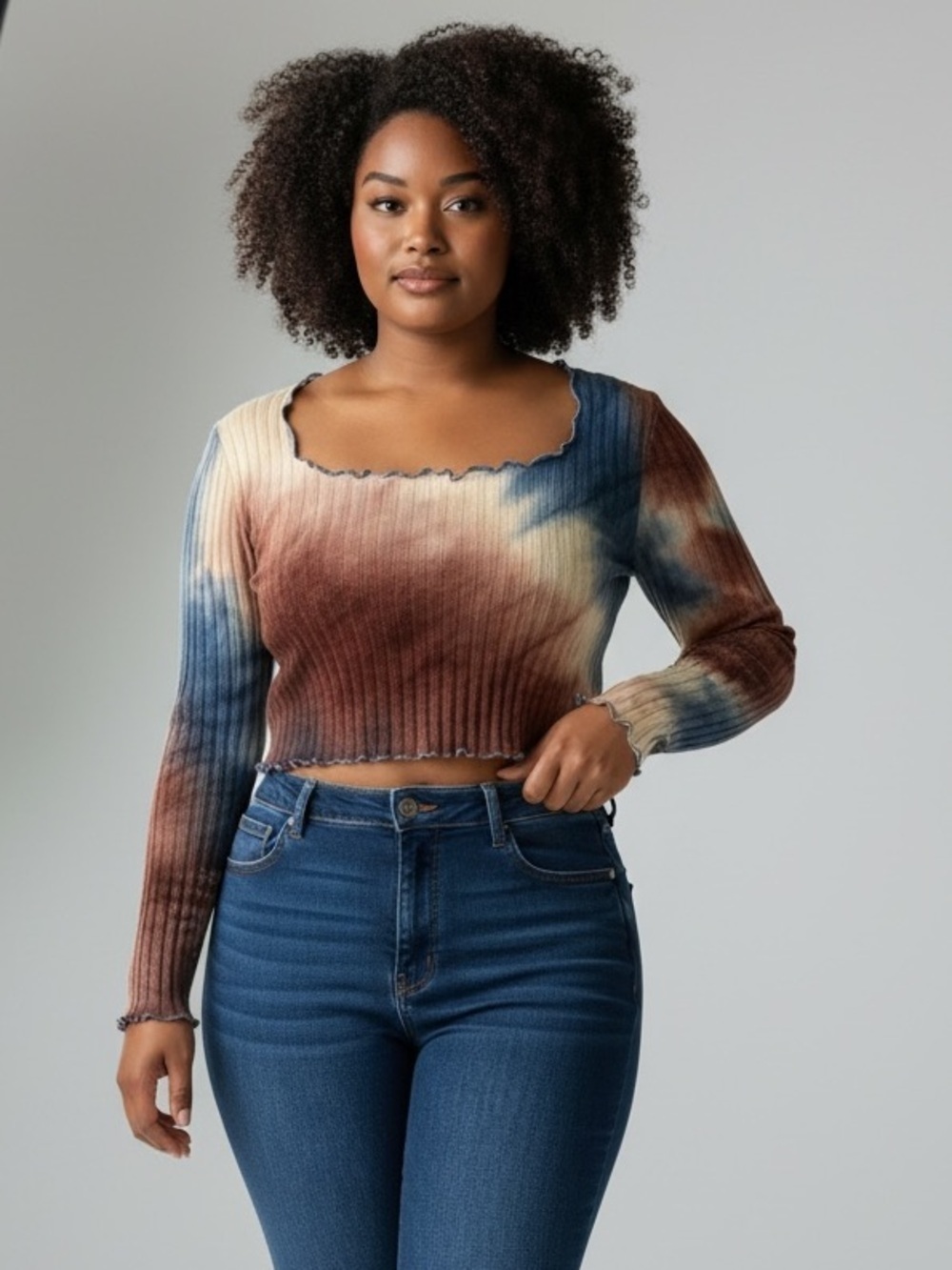Shein Curve Women’s Ribbed Tie-Dye Cropped Long Sleeve Top 2XL